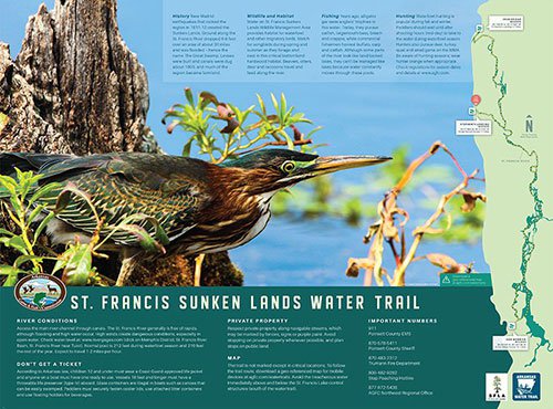 St. Francis Sunken Lands Water Trail sign. Links to PDF.