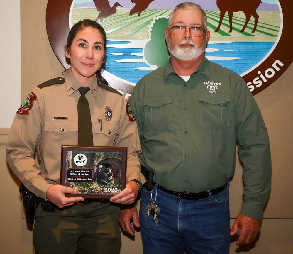 AGFC Wildlife Officer First Class Audrey Bush was honored with the Arkansas Chapter of the National Wild Turkey Federation’s Wildlife Officer of the Year Award. She received the NWTF’s National Award in February.