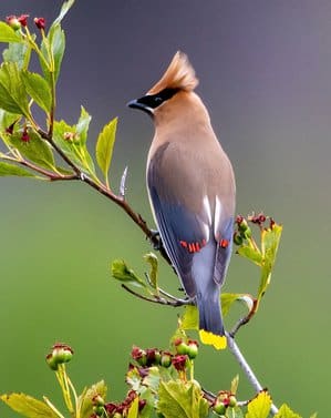 red waxy drops at the tips of the feathers give the waxwing its name.
