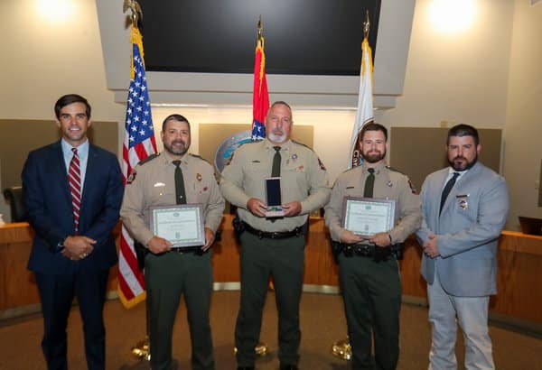 From left to right: AGFC Director Austin Booth, Sgt. Brian Bailey, Cpl. Mac Davis, Wildlife Officer Tyler Staggs and Col. Brad Young.