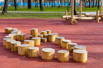 Wooden stumps for walking on at a playground