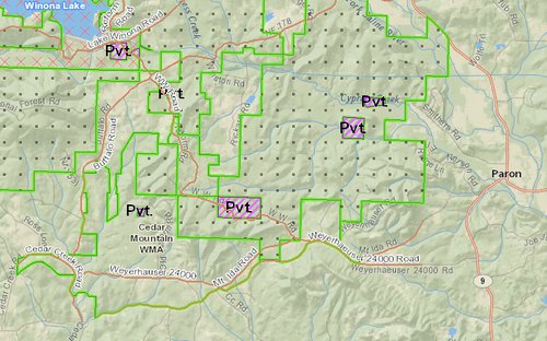 Map of Cedar Mountain Leased Land WMA