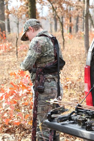 Some hunters wear their harness from the truck to the stand for ease of use.