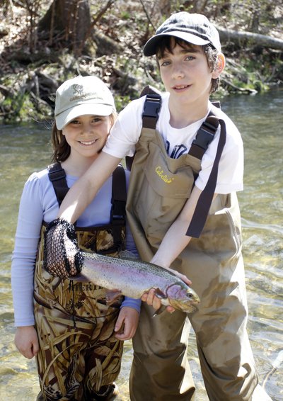 Kids fishing at Dry Run Creek