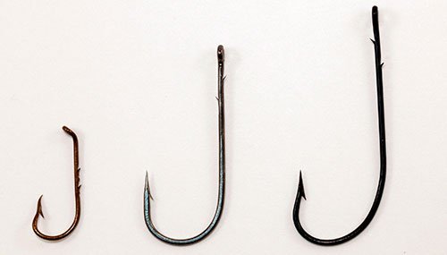 Three fishing hooks