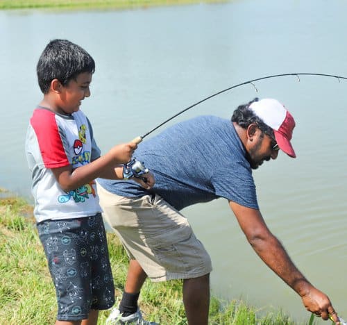 Family fishing together