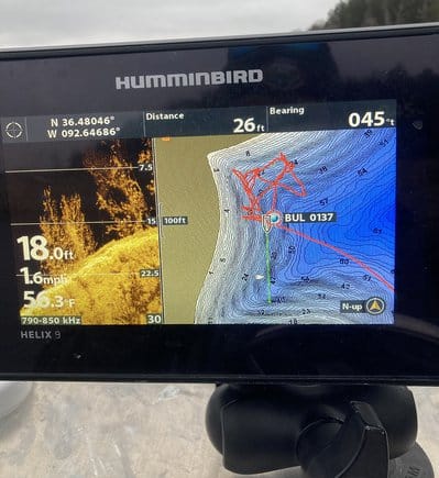 Depth finder view of fish attractor