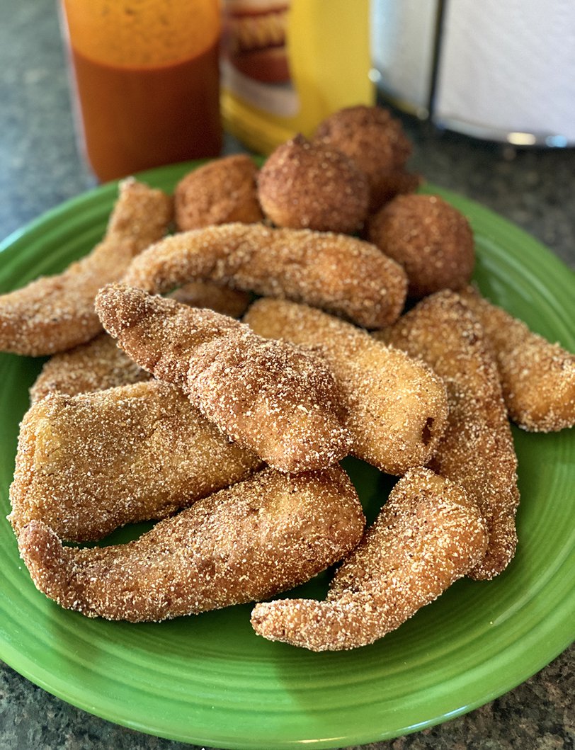 Buffalo catfish with hush puppies