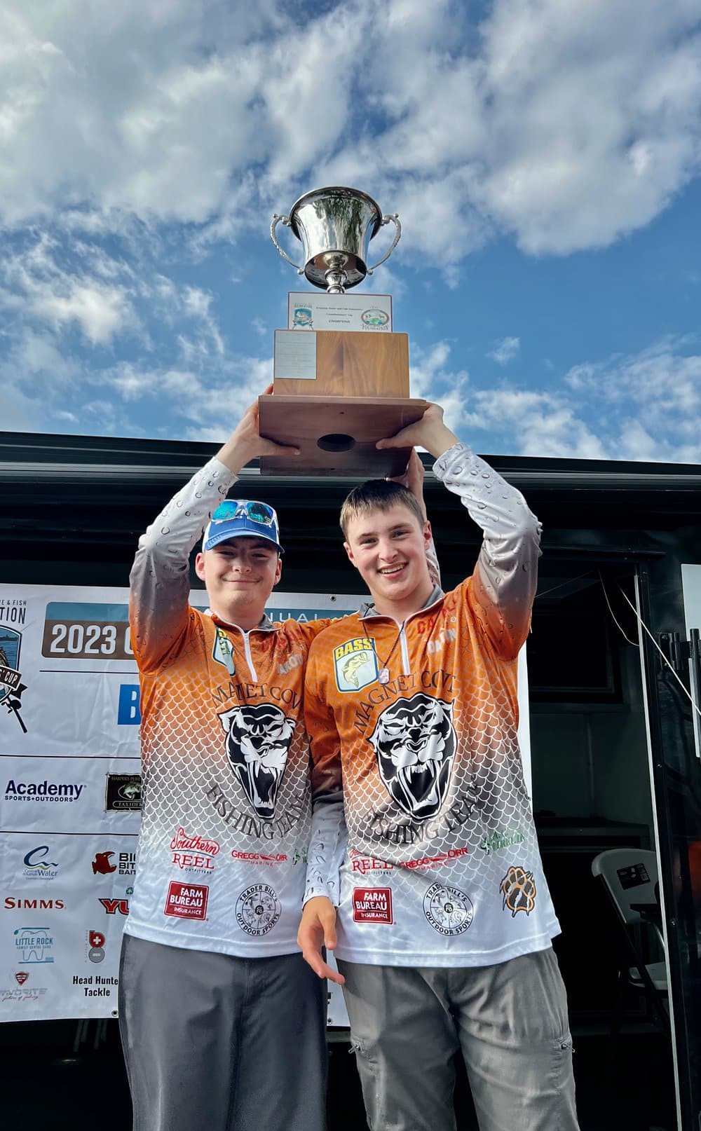 Brothers Dakota (left) and Dalton Reid took first place and big bass honors at the 2023 Commissioners’ Cup Saturday. AGFF photo.