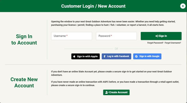 Users will need to log into their account at agfc.com to get started with the new license system.