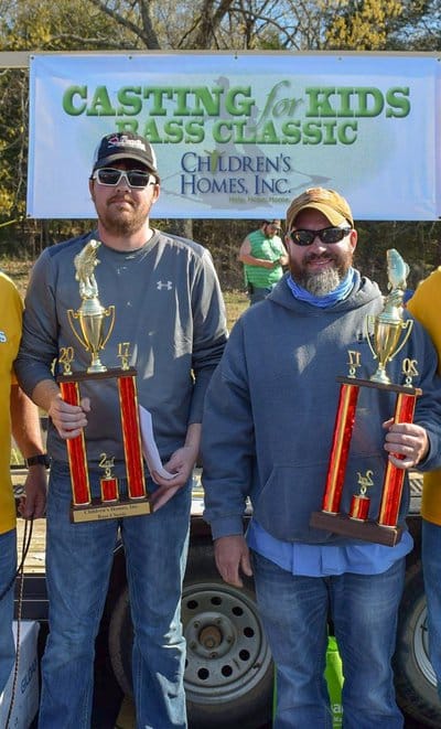 Risley and fishing partner, Brandon Carter, at the 2017 Casting for Kids Bass Classic on Norfork Lake.