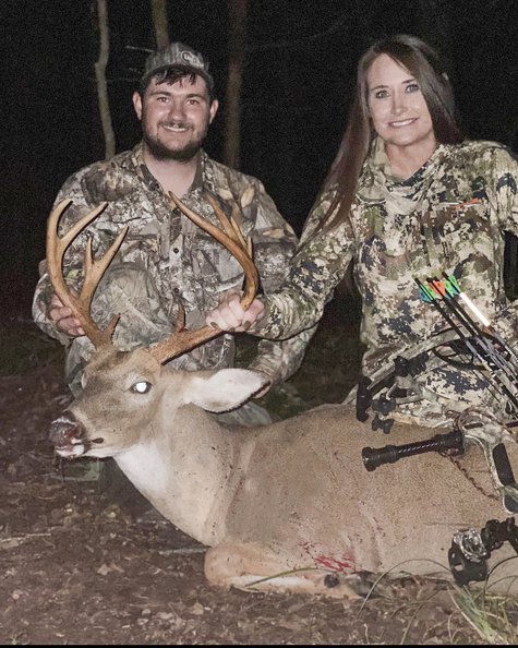 Ring and Reynolds with her early season archery trophy