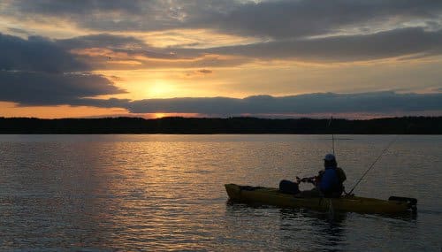 Kayaking at dusk on Lake Ouachita