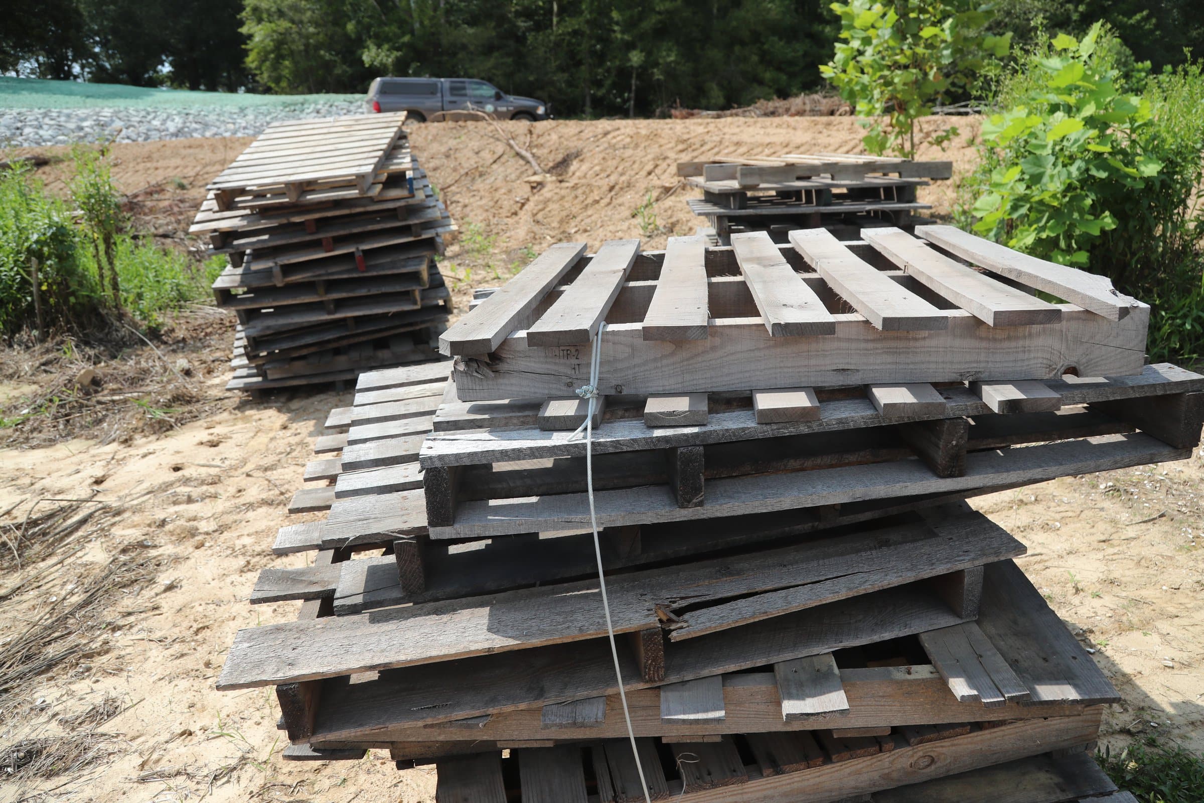 stacked pallets at Lake Poinsett