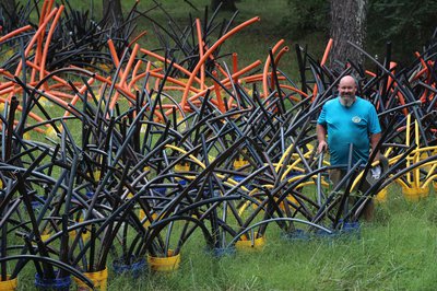 Timmons with hundreds of spider buckets destined for the lakebed.