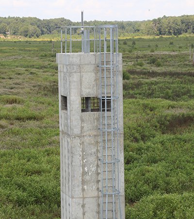 The new water-control tower at Poinsett is complete and ready for rain.