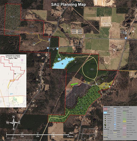 Map of new advancements planned for Southern Arkansas University's Outdoor Campus