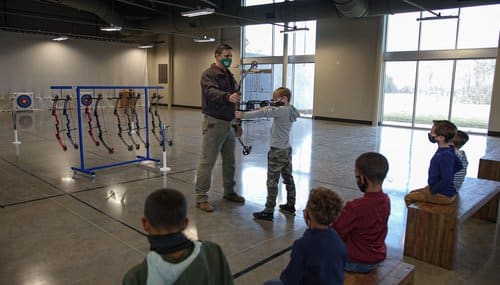 Steve Dunlap with students at the AGFF Marksmanship Center