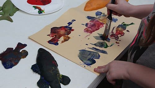 Gyotaku painting on Spring Break at a nature center