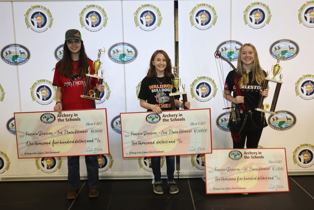 The top five archers in the High School Girls Division were (left to right): Fifth Place, Lily Walker (not pictured); Fourth Place, Chelsea Couture (not pictured); Third Place, Brooklyn Carmical; Second Place, Zoe Richardson, and First Place, Maddie Johns