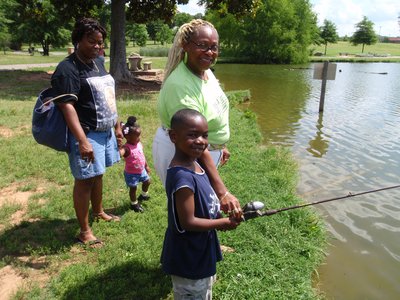 Family fishing together