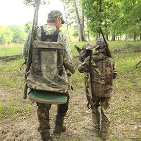 Father and son turkey hunting