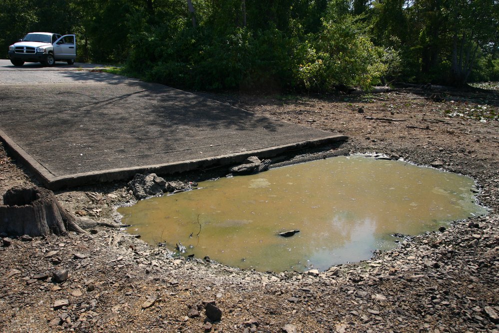 An extended drawdown of Lake Conway will allow the AGFC to repair and enhance boating accesses to prevent washed out ramps that can damage boats and trailers. Photo from 2006 Lake Conway drawdown.