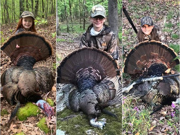 Three youth hunters with their turkey