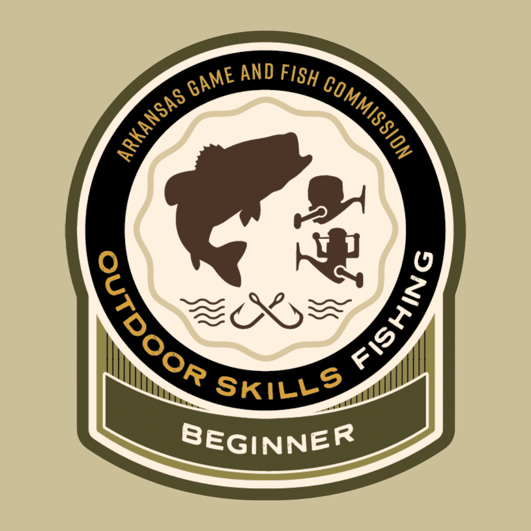 AGFC Outdoor Skills Sticker with fishing equipment.