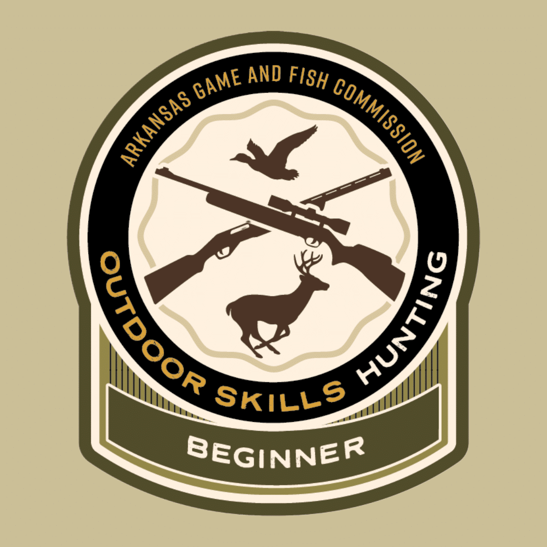 AGFC Outdoor Skills Sticker with rifles, a duck and a deer.