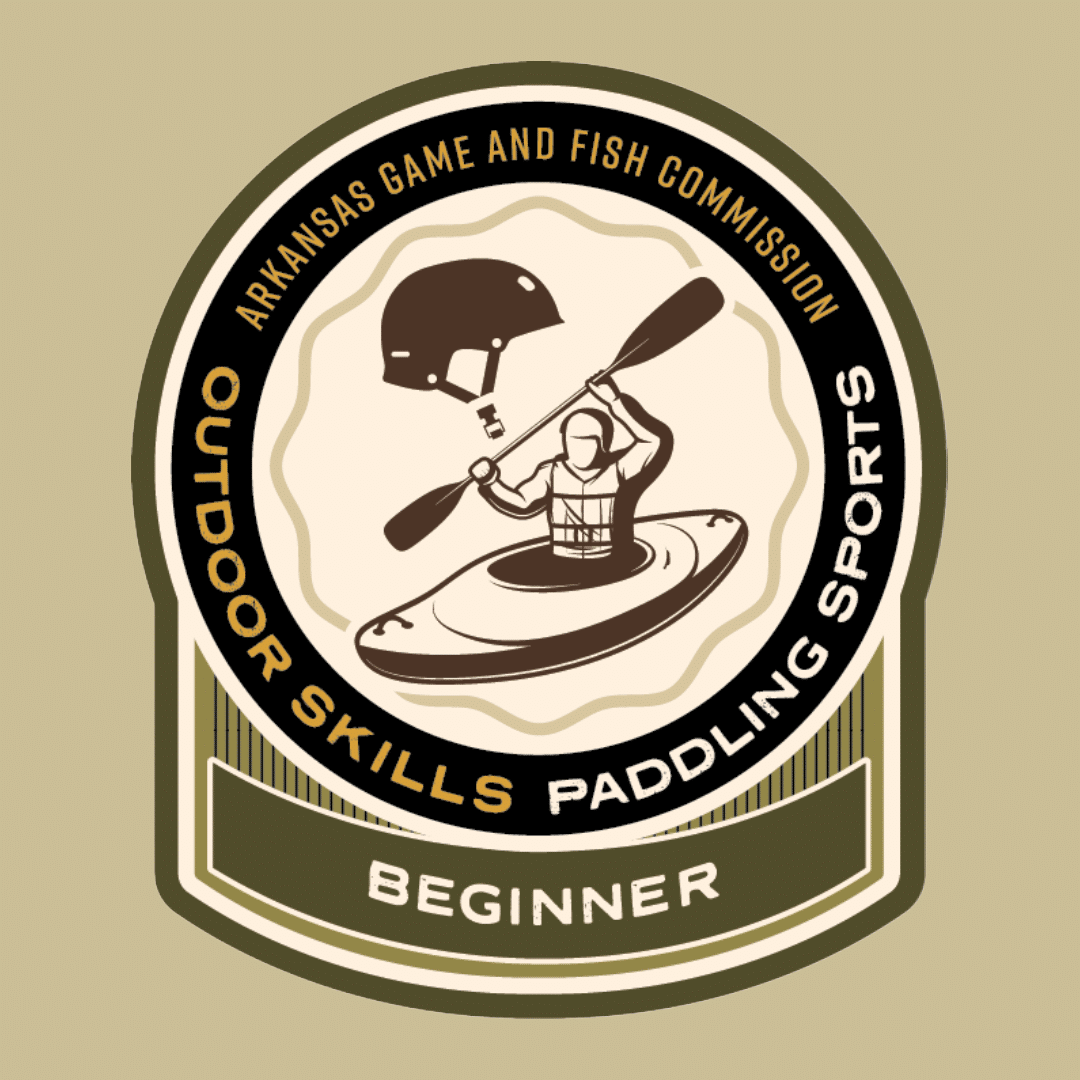 AGFC Outdoor Skills Sticker with a man in a kayak with a helmet.