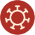 An icon featuring a stylized pathogen in a red circle.