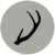 An icon featuring antlers inside of a silver circle.
